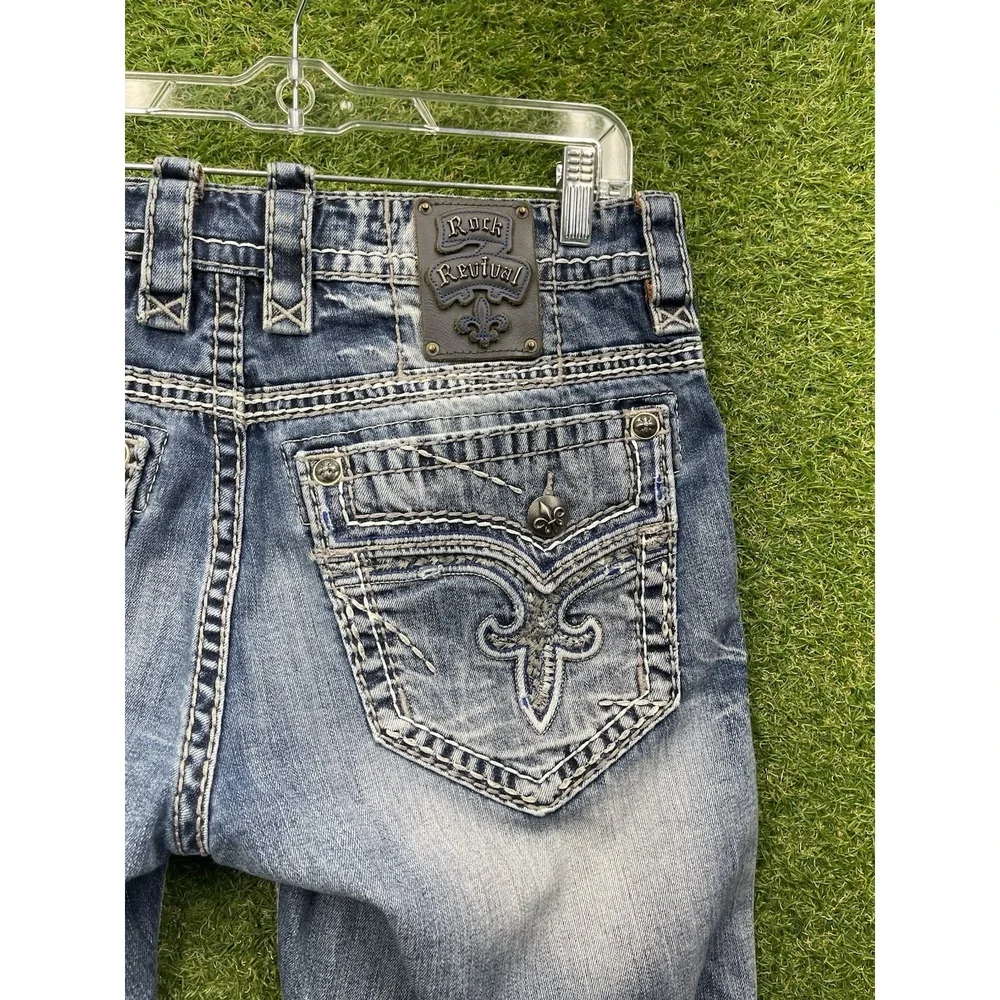 Rock Revival Jeans Mens 36 James Slim Boot Grunge Flap Pocket Medium Wash 0316